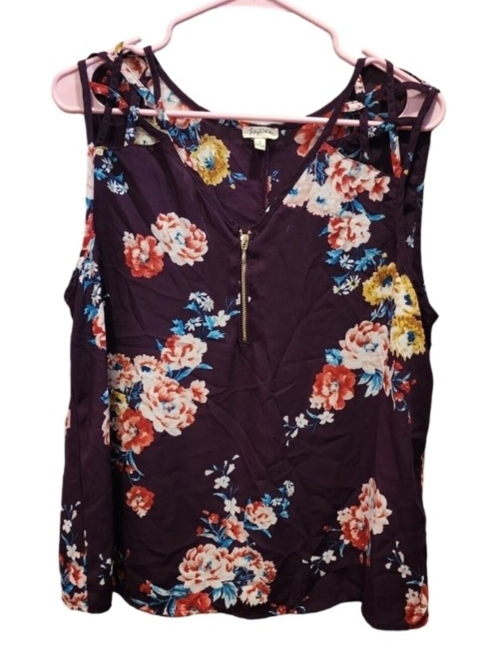 Garnet Floral Zip-Front Sleeveless Top - Size XL